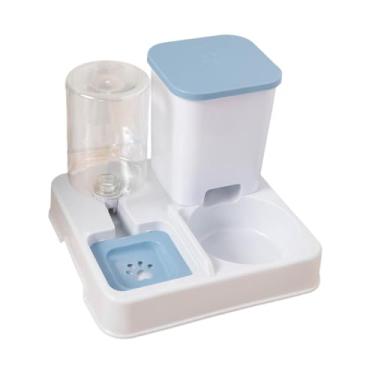 Imagem de WeiLaiKeQi Dispositivo de alimentação removível automático Pet Removable Base estável Base estável Tigela dupla 2 em 1 alimentador e dispensador de água para, Branco Azulado