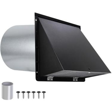 Imagem de Tampa de ventilação de parede de 25 cm, ventilação de parede com capuz para ventilação de exaustão com tela e amortecedor, tampa de ventilação de exaustão de parede externa para exaustor de cozinha