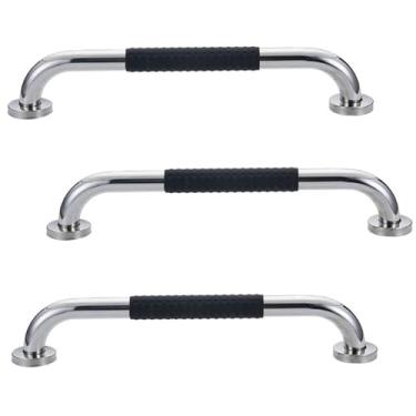 Imagem de Barra de Apoio 30cm Inox Superficie Antiderrapante Kit 3 unidades Idoso Gestante Cadeirante Criança Banheiro Box Casa Acessibilidade Proteçao Escada Corrimao Segurança Suporte