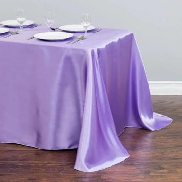 Imagem de Toalha de mesa retangular de cetim, capa de sobreposição de mesa, festa, feriado, jantar, casamento, decoração de banquete (145X396cm/roxo claro)