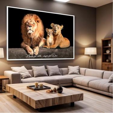 Imagem de Quadro Decorativo com Moldura Sala 130x90 Leão Família Nunca Foi Sorte Luxo Grande Horizontal
