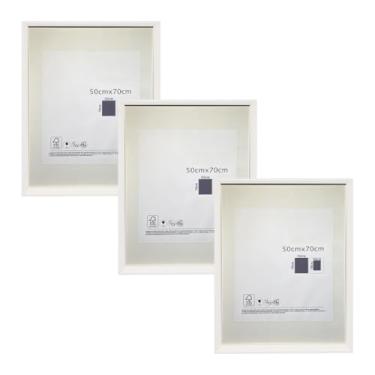 Imagem de KIT 3 Porta Retratos Quadrado de Vidro com Paspatur Expositor para Fotos 70x50 Versátil para Parede ou Balcão Outlet dos Quadros LLA (Branco)