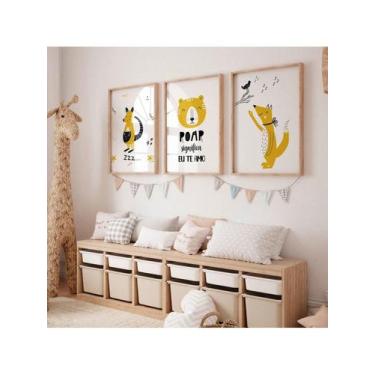 Imagem de Conjunto 3 Placa Infantil Canguru Urso Raposa Quarto Decoração Bebê - 