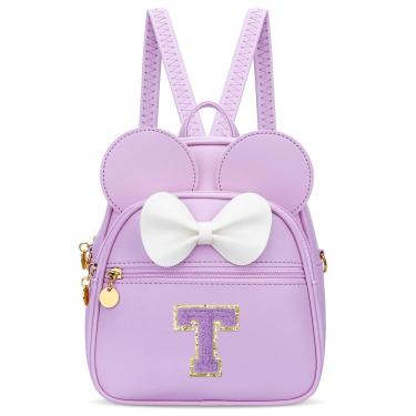 Imagem de Mini mochila KKXIU Girls Initial Bowknot de couro sintético roxa