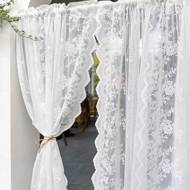 Imagem de Cortina de cozinha curta cortinas transparentes de renda branca cortinas de chiffon para janela rural - 1 peça - para cortinas de porta, cozinha quarto sala de estar cortinas opacas meias cortinas 2