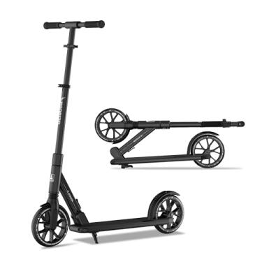 Imagem de Playshion Kik Scooter para crianças a partir de 6 anos, adolescentes e adultos, leve, dobrável, com guidão ajustável, preta