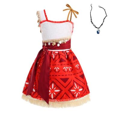Imagem de Kosgraiy Fantasia de princesa para meninas, vestido de aventura no oceano para crianças, fantasia de Halloween com colar para meninas, Vermelho, XS/90