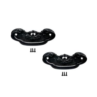 Imagem de QCAA Puxador de gaveta vintage para móveis, caixa de madeira, molde de zinco, 7,6 cm de comprimento x 3,8 cm de altura, preto, pacote com 2, feito em Taiwan