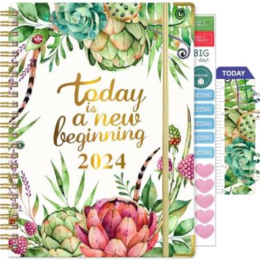 Imagem de Agenda 2024, agenda semanal e mensal de janeiro de 2024 a dezembro de 2024, 15,9 cm x 21,6 cm, agenda de agenda espiral de capa dura com abas, bolso traseiro, marcador de página e adesivos