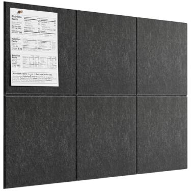 Imagem de MaxGear Quadro de cortiça grande para parede de 91 cm x 61 cm, quadro de avisos cinza escuro, pacote com 6 azulejos de parede de feltro com pinos, placas de cortiça para escritório, quadro de pinos de