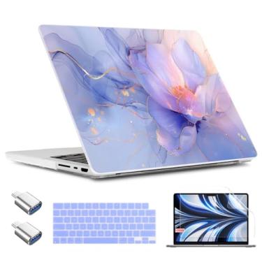 Imagem de TWOLSKOO Capa para MacBook Pro 35.6 cm M4 M3 M2 M1 (2025-2021) A3112 A3185 A3401 A2918 A2992 A2779 A2442, capa rígida de plástico, capa de teclado e adaptador tipo C e protetor de tela, mármore azul