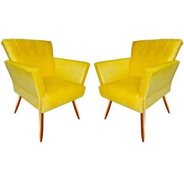 Imagem de Kit 2 Poltronas Decorativa Iris Suede Amarelo Pés Madeira Ms Decor - M