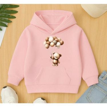 Imagem de Moletom Canguru Infantil Estampa Urso Balões Pelúcia Desenho Blusa De 