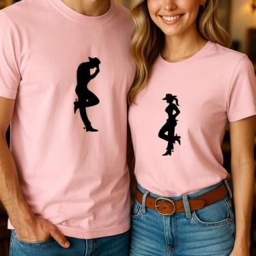 Imagem de Blusa Camiseta Casal Country Estampa Silhoeuta Casal Country Chapéu Bo
