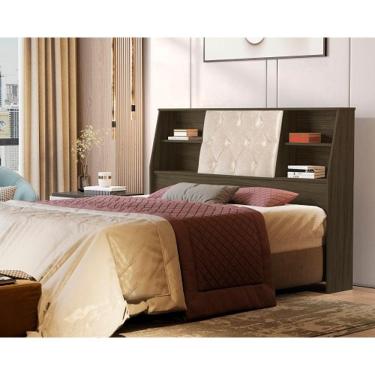 Imagem de Cabeceira Box Núbia Casal Queen Size 1.6 Com Capitonê Castanho/Bege – VJ Móveis