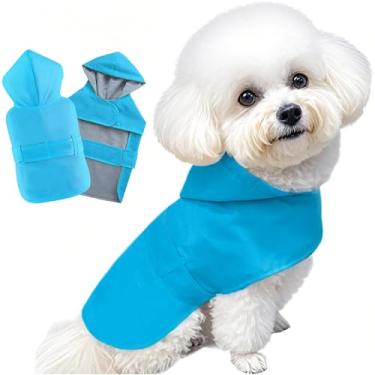 Imagem de BECNBEAU Capa de chuva para cães, poncho, impermeável, à prova de neve, roupa de chuva para animais de estimação forrada, forro quente, com capuz, orifício ajustável para cães médios, azul, 3GG