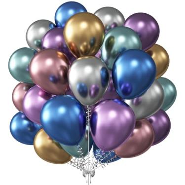 Imagem de KALOR Balões Metálicos Multicoloridos De 12", 50 Látex Com Gás Hélio Para Decoração Festas Aniversário Infantil, Chá Bebê, Casamento E Formatura