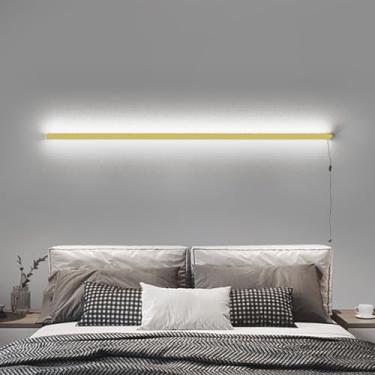 Imagem de Iluminação de parede longa LED com interruptor e plugue lâmpada de parede moderna simples de alumínio arandela de cabeceira plugue arandelas lineares para sala de estar quarto corredor corredor (luz