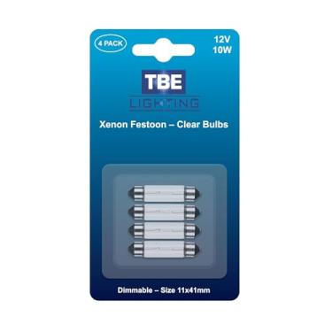 Imagem de TBE Lighting Lâmpadas de substituição de festão, pacote com 4 luzes de xenon para armários inferiores e iluminação interior de carro. Acabamento de vidro transparente, cor branca quente - 12 V / 10 w