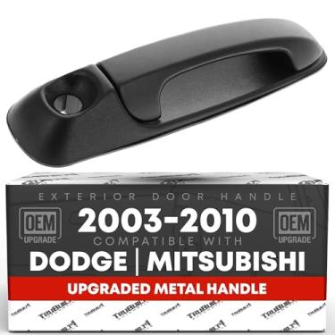 Imagem de Maçaneta externa da porta do passageiro, metal atualizado - compatível com Dodge Ram 1500 2500 3500 4500 5500 Dakota Durango 2002-2010; Mitsubishi Raider - preto texturizado com fechadura - OEM