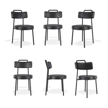 Imagem de Conjuto 6 Cadeiras Fixa Escritório Ster material sintético Preto - Bel