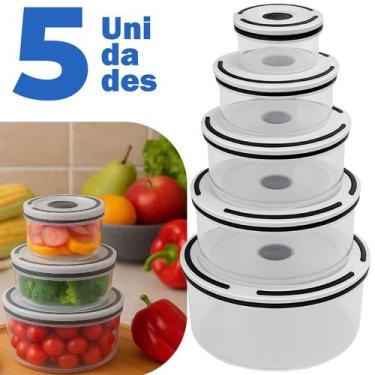 Imagem de Conjunto De 5 Potes Herméticos De Plástico Inquebrável Redondo Com Tam