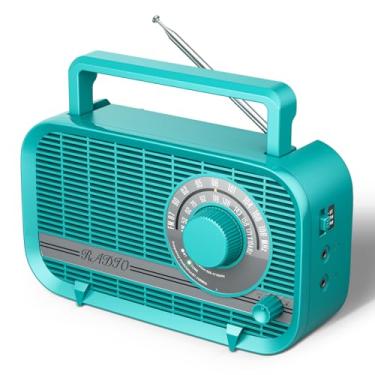 Imagem de Audiocrazy Rádio AM FM portátil com Bluetooth, plugue na parede e reprodução, ou rádios operados por bateria AA, melhor recepção de rádio retrô vintage, alto-falante transparente embutido, fone de