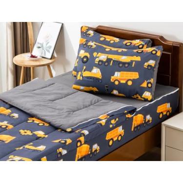 Imagem de Aimuan Jogo de cama infantil com zíper, construção de carro, para meninos e meninas, conjunto de cama solteiro de 3 peças, cinza