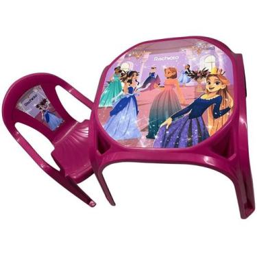 Imagem de Mesa Infantil Rosa + 01 Cadeira Infantil Rischioto Kit