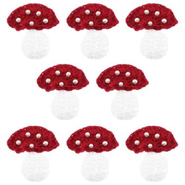 Imagem de yyangz 8 peças de crochê de lã de cogumelo feito à mão, acessórios decorativos de flores para saias, vestidos de casamento, suéteres, jaquetas, jeans, camisetas, adesivos DIY