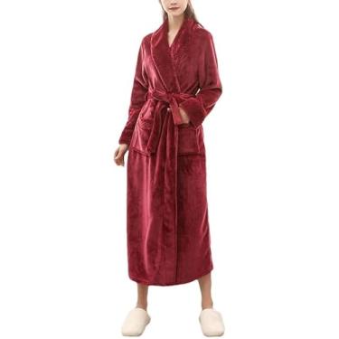 Imagem de Mulheres Inverno Longo Quente Flanela Roupão De Banho Amantes Roupões De Banho Grossos Homens Pijamas Sólido Roupão, Women Wine 62, XL
