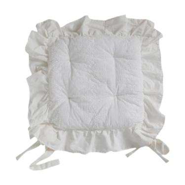 Imagem de Whtkoph Almofada para Cadeira com Babados E Estampa Floral, Quadrada, Antiderrapante E Elegante, Multifuncional, para Casa, Casamento E Cozinha, Flor Branca, Tamanho real