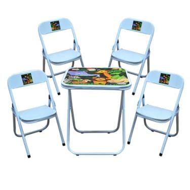 Imagem de Mesa Infantil Com 4 Cadeiras Branca Em Aço Dobrável Conjunto Criança Resistente