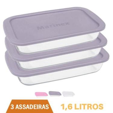 Imagem de Assadeira Retangular Vidro C/ Tampa 1,6L Assados Marinex 3un - NADIR F