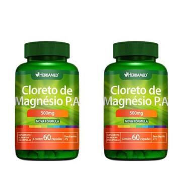 Imagem de Kit 2 Cloreto De Magnésio P.a 500mg Mag Plus 60 Capsulas Herbamed