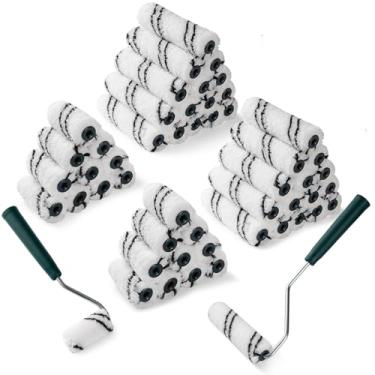 Imagem de CoatPro Twools Pacote com 50 capas de rolo de pintura de microfibra de 5 e 10 cm com 2 molduras de rolo de metal antiferrugem, ferramentas de pintura de nível profissional para paredes, tetos, móveis