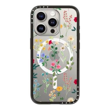 Imagem de CASETiFY Capa compacta para iPhone 15 Pro [fina e elegante/compatível com Magsafe/1,2 m. Proteção contra quedas de nível militar] - Spring Botanicals 2 - Preto transparente