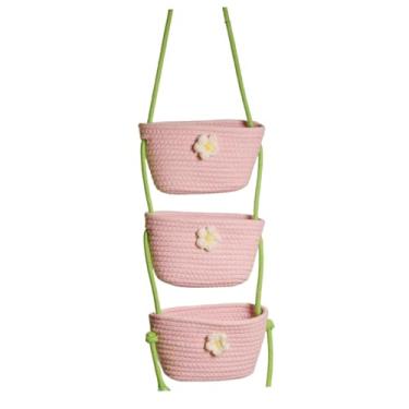 Imagem de Generic Suporte de cesta suspensa de 3 camadas para parede, chapéus, flores, berçário, sobre a porta, cesta suspensa para sala de estar, decoração, Rosa