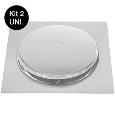 Imagem de Kit 2 Ralo Bestfer Click Inteligente 9,4x9,4 Cm Aço Inox Quadrada Para