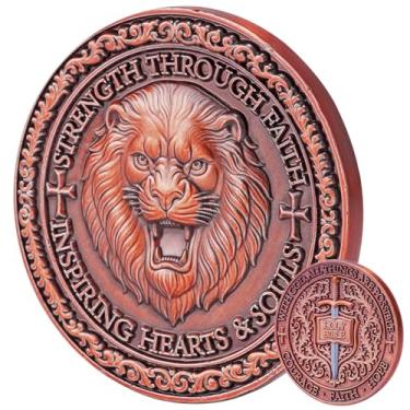 Imagem de Leafence Leão Cristão Desafio Religioso Moeda Força Através da Fé Bíblia Cruz Token Fé, Coragem e Esperança Moeda Religiosa para Homens e Mulheres, Presente Cristão Inspirador (Leão de Cobre Antigo