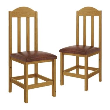 Imagem de Conjunto 2 Cadeiras Madeira Maciça Estofado Corino Marrom Safira Shop Jm