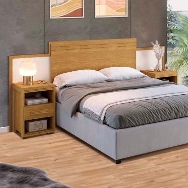 Imagem de Cabeceira Regulável Para Casal E Queen Size Com 02 Mesinha Para Cabeceira Cinamomo Off White Flex