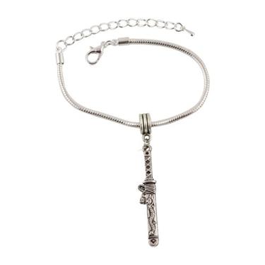 Imagem de Pulseira com pingente de corrente de cobra com espada japonesa Katana, Prata