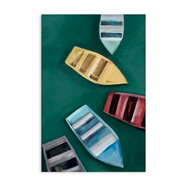Imagem de Stupell Industries Arte de parede colorida em tela de barcos a remo à deriva, design de Hannah Dawson, 76 x 50 cm