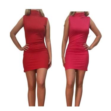 Imagem de KIT C/2 Vestidos Gola Alta Canelado - Emporio J, Vermelho, Pink, Unico