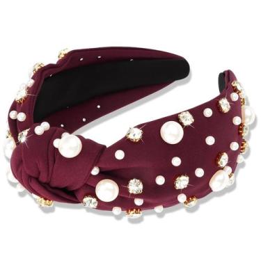 Imagem de Faixa de cabelo Atoden Pearl Knotted Strass Burgundy