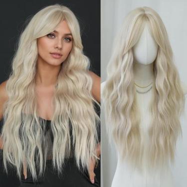 Imagem de Peruca loira cinza ondulada longa 7JHH WIGS 76 cm resistente ao calor
