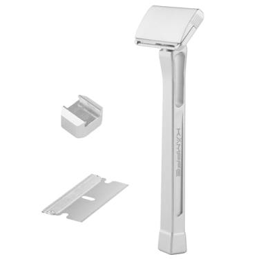 Imagem de Navalha de segurança KAMPFE feita de material de liga de alumínio 6061, alça de barbear de um lado para homens com suporte de ventosa e lâminas de barbear de segurança