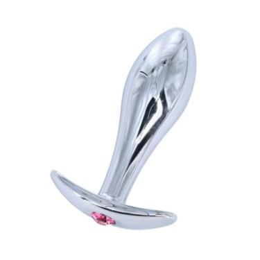 Imagem de Plug Anal De Aço Tamanho M Com Pedra Decorativa Térmico Higiene Plug Anal Aço PL135M (ROSA)
