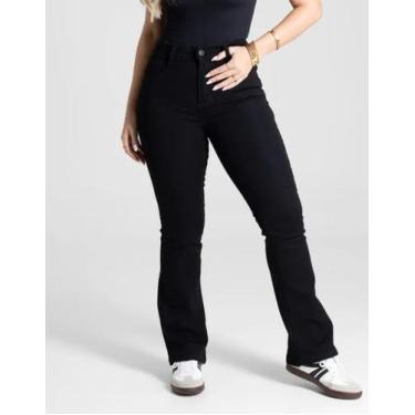 Imagem de Calça Feminina Flare Petit Preta Sawary Sarja Baixinha Boot Cut Lycra 